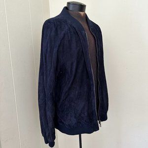Barney's Originals Navy Blue Suede Bomber Jacket, size XL